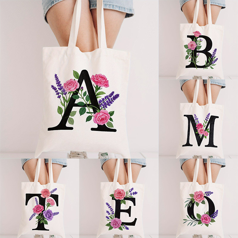 Tote Bag Canvas Print - Letters And Flowers Tote Bags Shopping