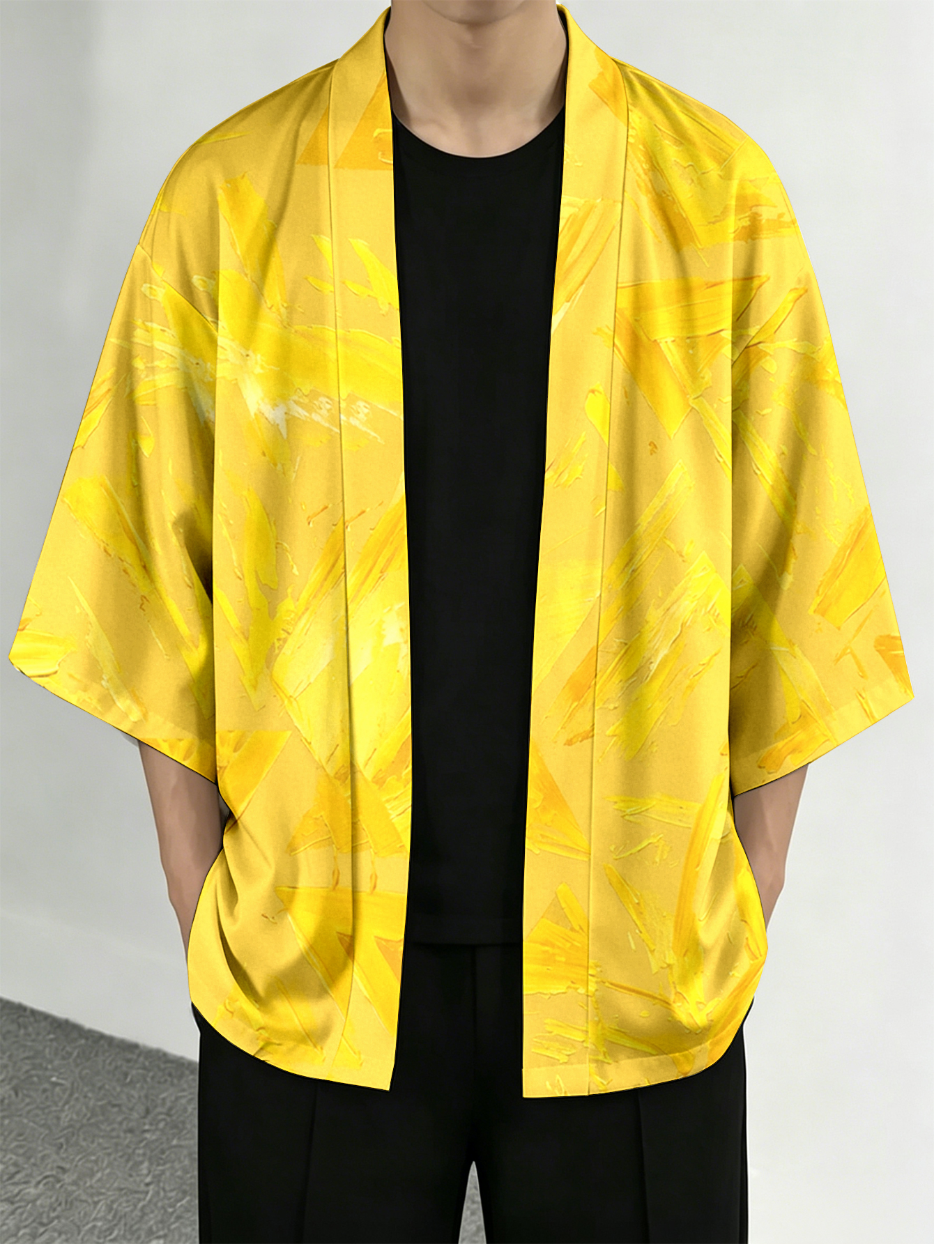 Street Fashion Kimono - Men's casual top Vibrant Yellow Abstract