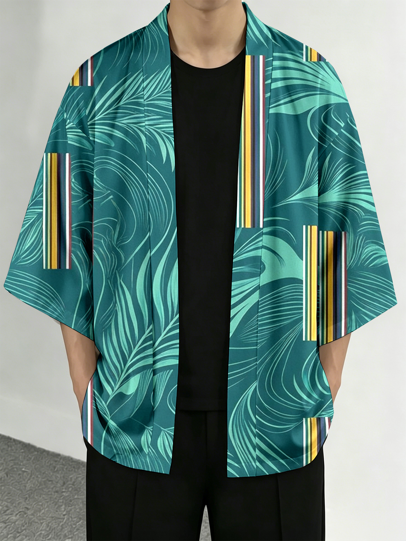 Street Fashion Kimono - Men's casual top Tropical Leaf and