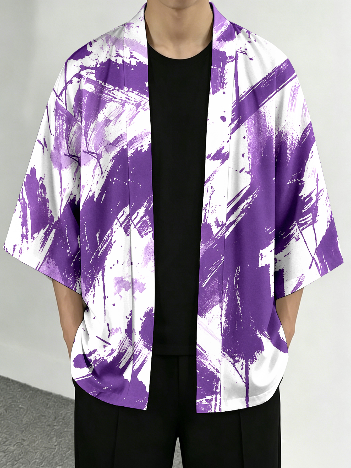 Street Fashion Kimono - Men's casual top Purple Brushstroke Casual