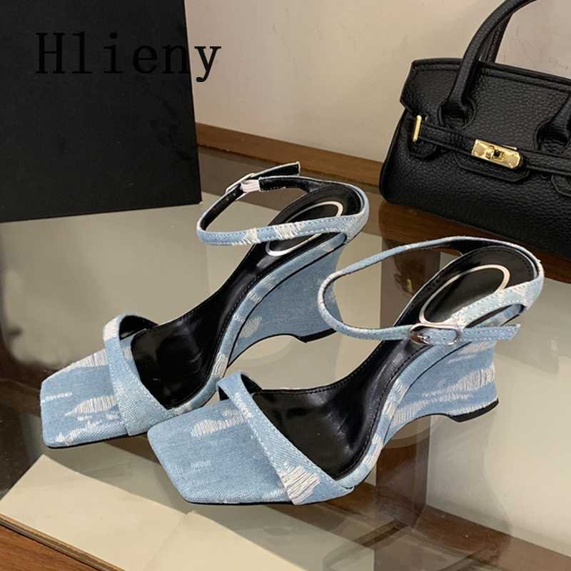 Street Fashion Denim - Hlieny Summer Fashion Blue Denim Wedges