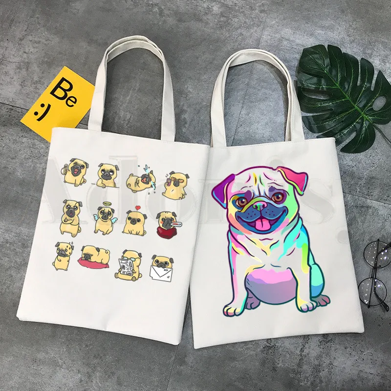 Dog Pet Pug Life Cartoon Print - Tote Bag Canvas Print review and price
