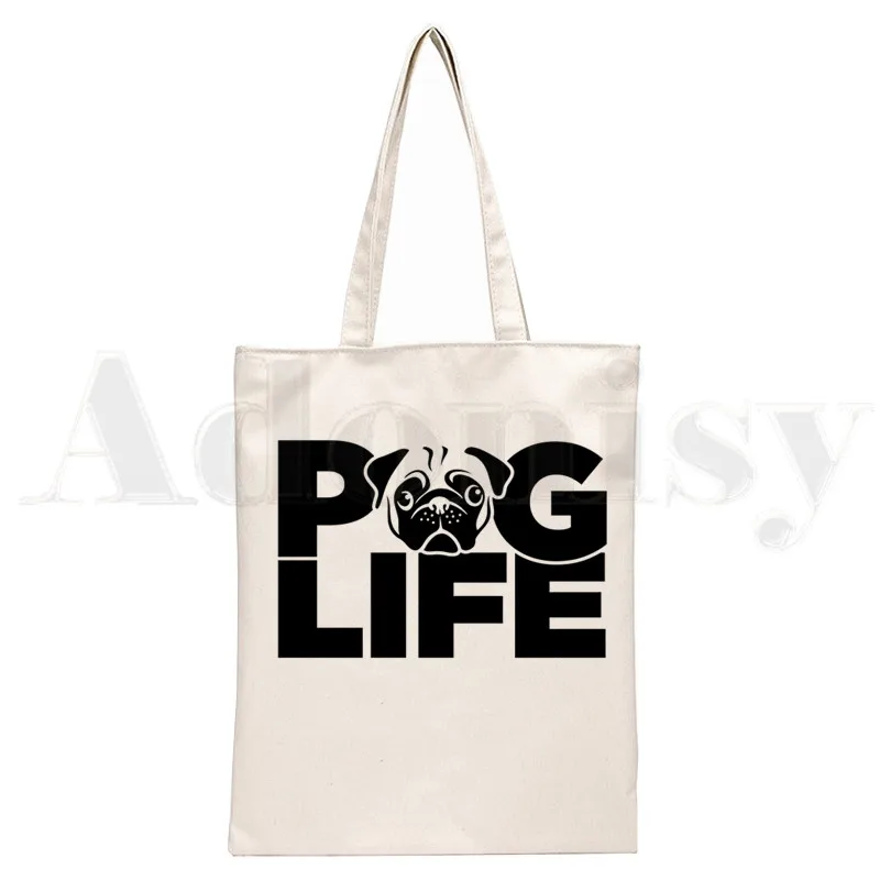 Dog Pet Pug Life Cartoon Print - Tote Bag Canvas Print review and price