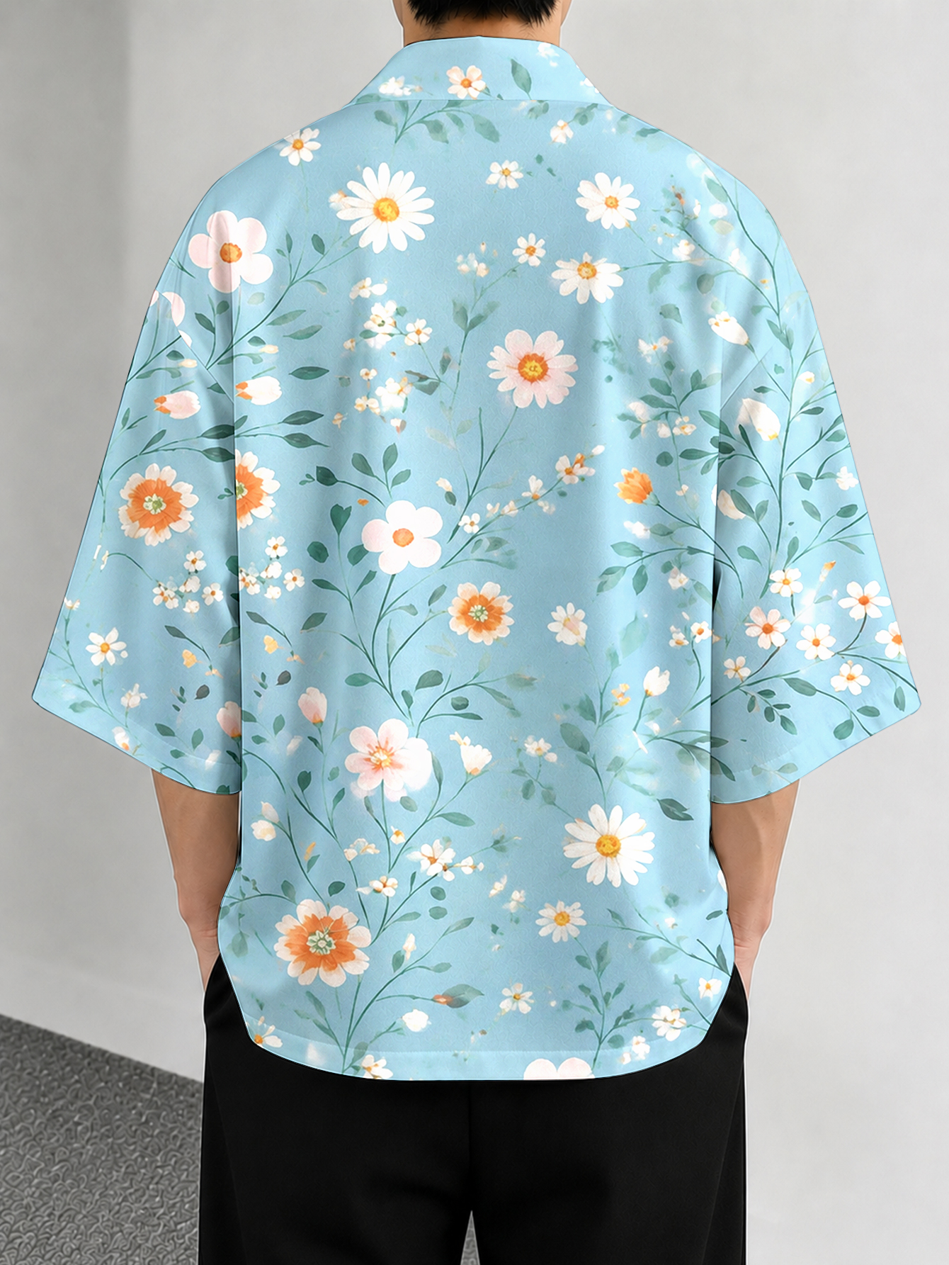 Men's casual top Floral Blue C - Street Fashion Kimono review and price