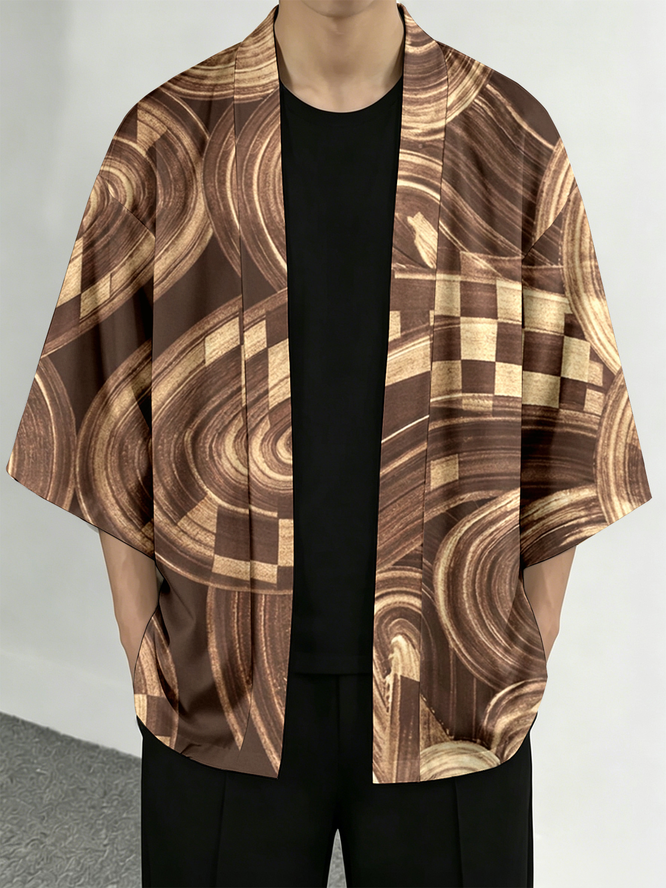 Men's casual top Brown Abstrac - Street Fashion Kimono review and price