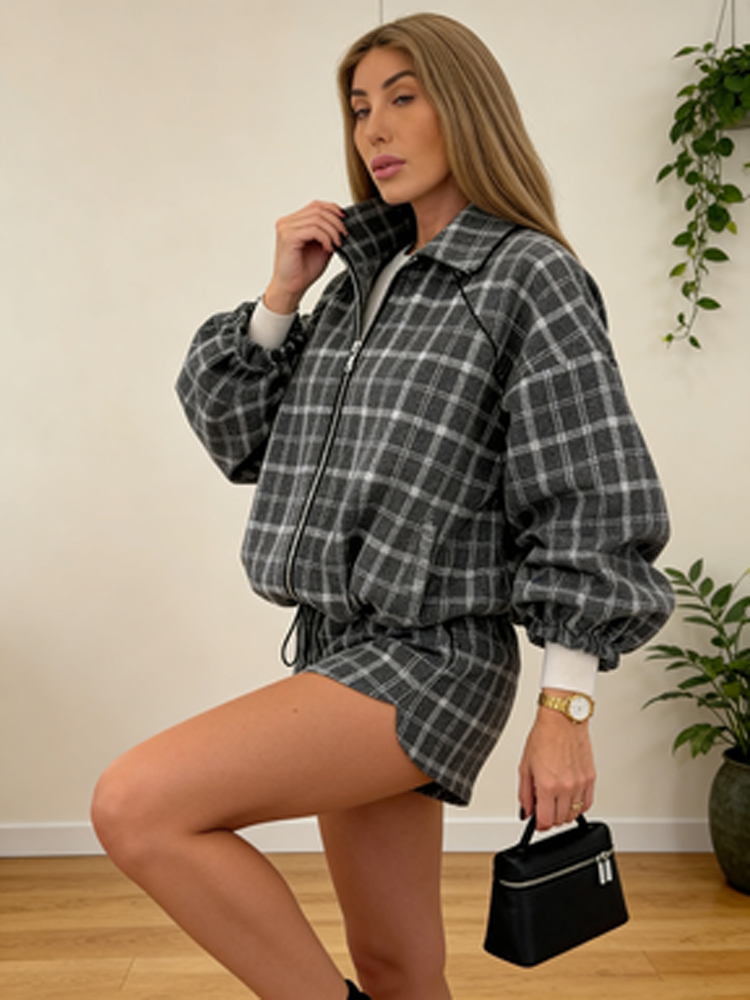 Women Casual Plaid Shorts Sets - Street Fashion Jacket review and price