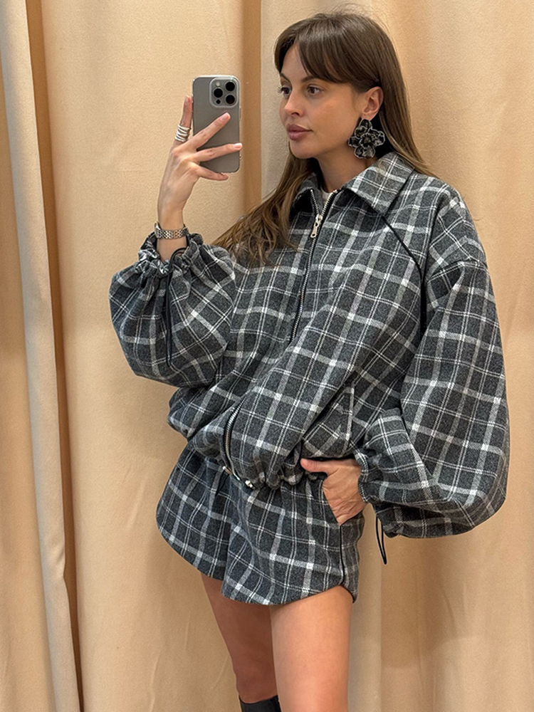 Women Casual Plaid Shorts Sets - Street Fashion Jacket review and price