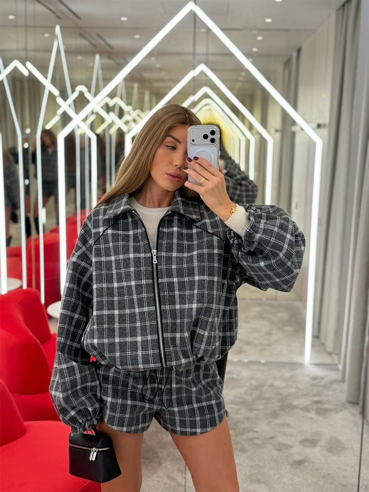 Women Casual Plaid Shorts Sets - Street Fashion Jacket review and price