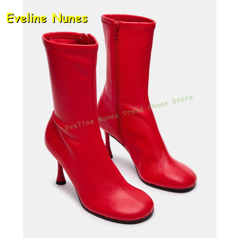 Red Round Toe Stretch Boots Bo - Street Fashion Plus Size review and price