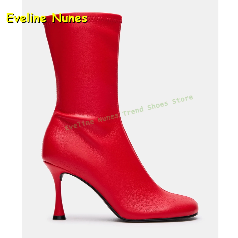 Red Round Toe Stretch Boots Bo - Street Fashion Plus Size review and price