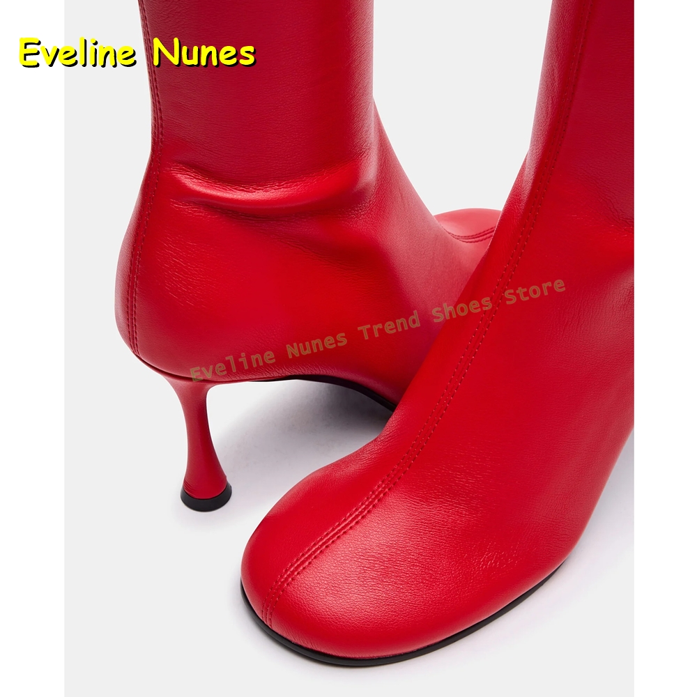 Red Round Toe Stretch Boots Bo - Street Fashion Plus Size review and price