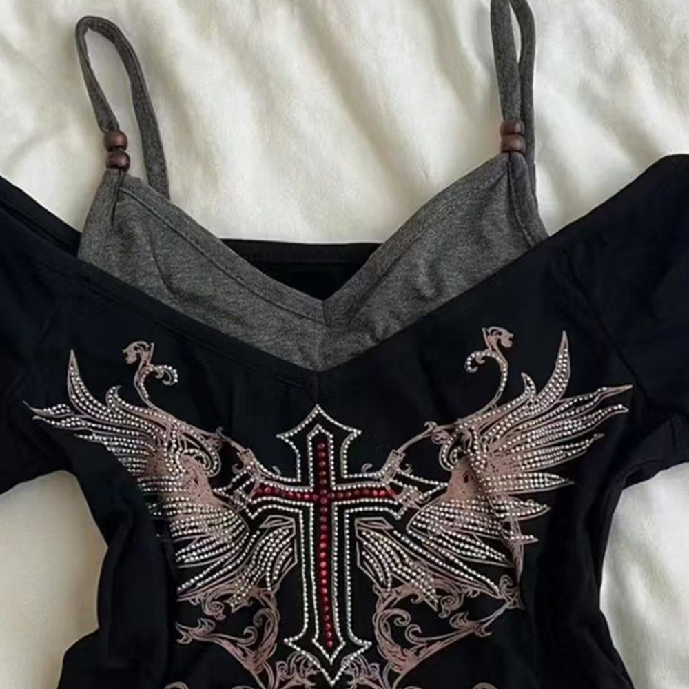 Y2K 90S Black Fake Two-Piece B - Street Fashion Y2K review and price