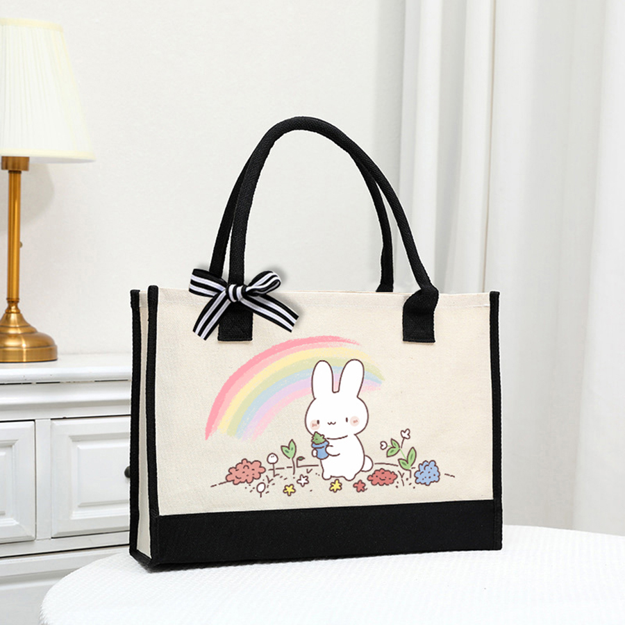 Cartoon-printed light white ca - Tote Bag Canvas Print review and price