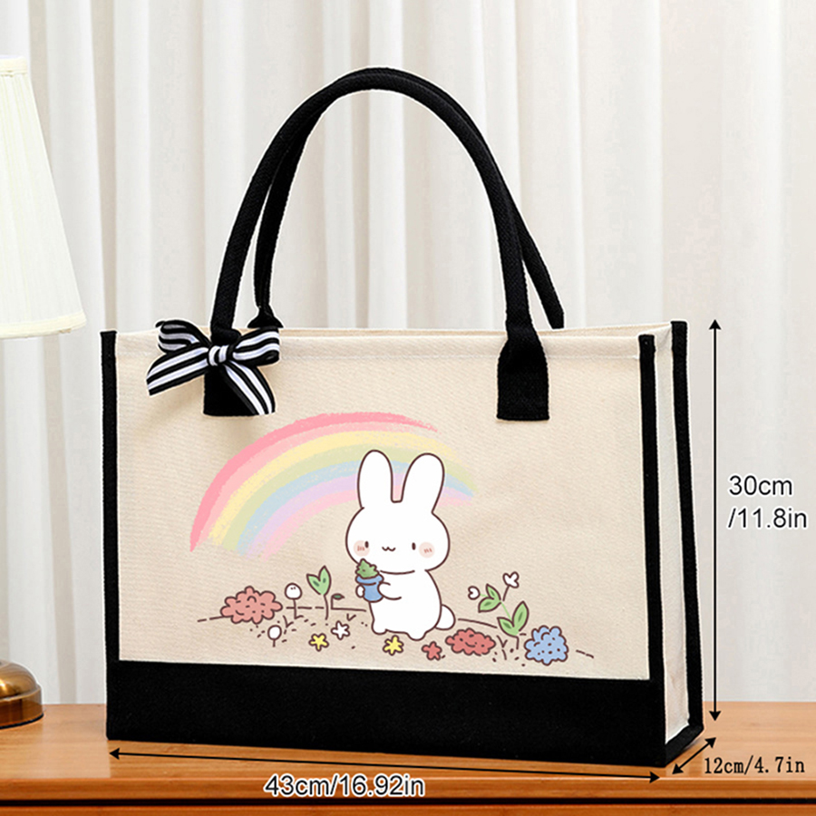 Cartoon-printed light white ca - Tote Bag Canvas Print review and price
