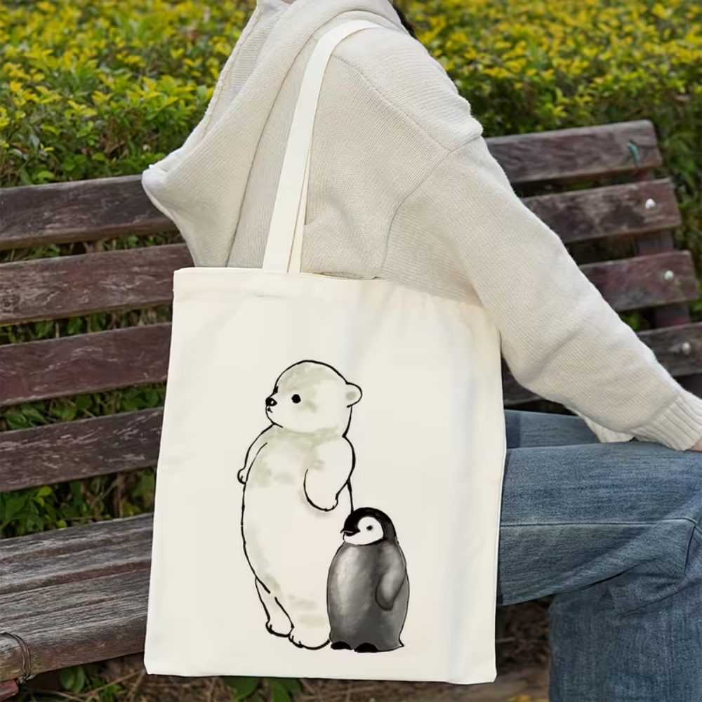 Ink Sketch Polar Bear And Peng - Tote Bag Canvas Print review and price
