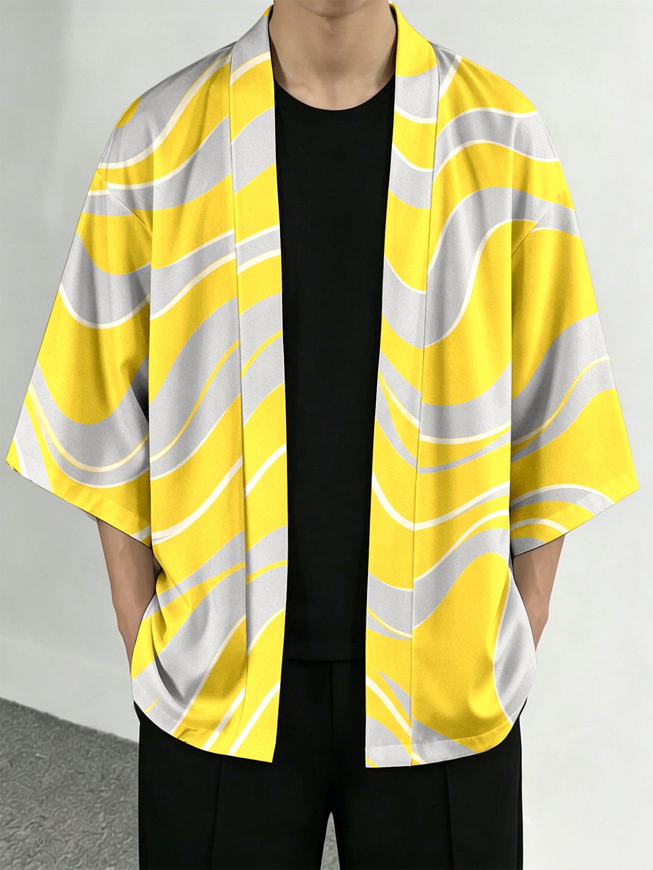 Men's casual top Wave Pattern  - Street Fashion Kimono review and price