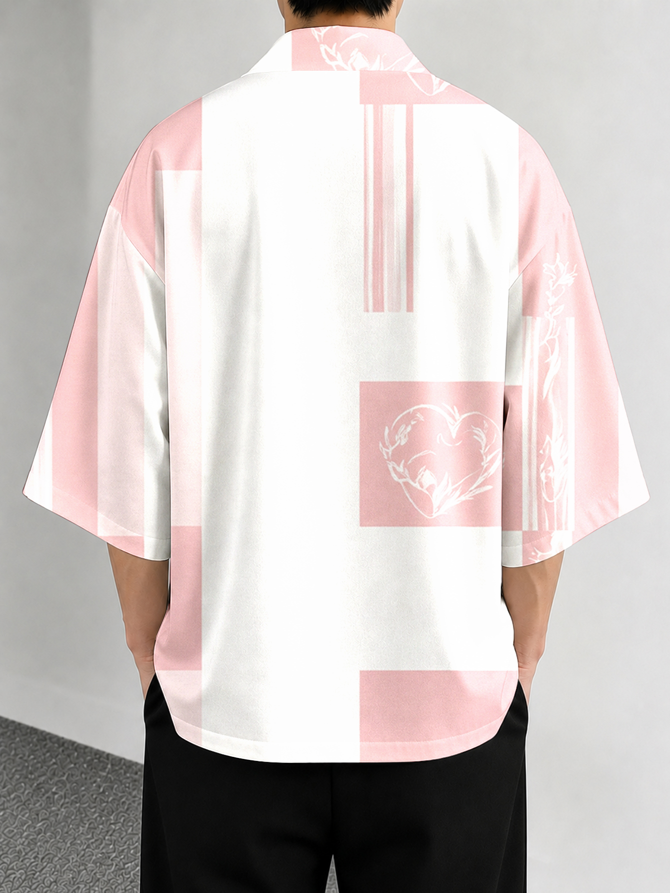 Men's casual top Pink and Whit - Street Fashion Kimono review and price